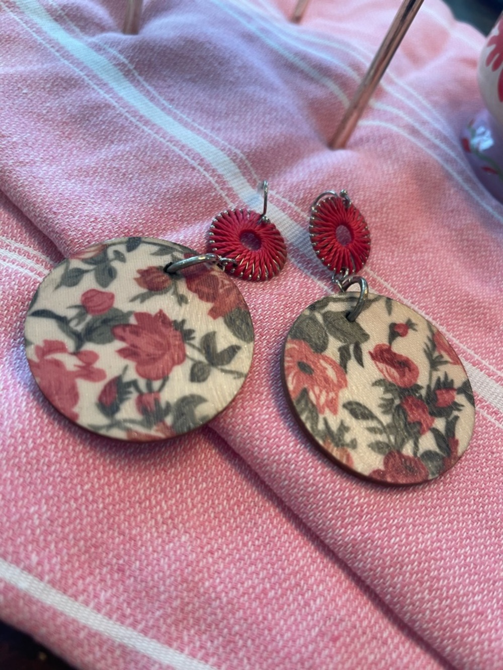 Wooden Pink Rose Earrings